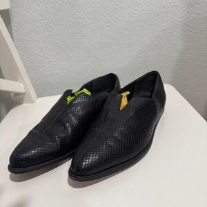 Vince Porto Loafer Black Snakeskin Leather‎ Pointed Toe Slip On Loafers 7.5